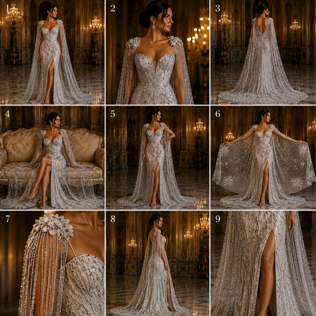 SILVER - Luxurious Design Lace - Beaded Design with Embroidered Sequins and Beads On a Mesh Lace Fabric By The Yard
