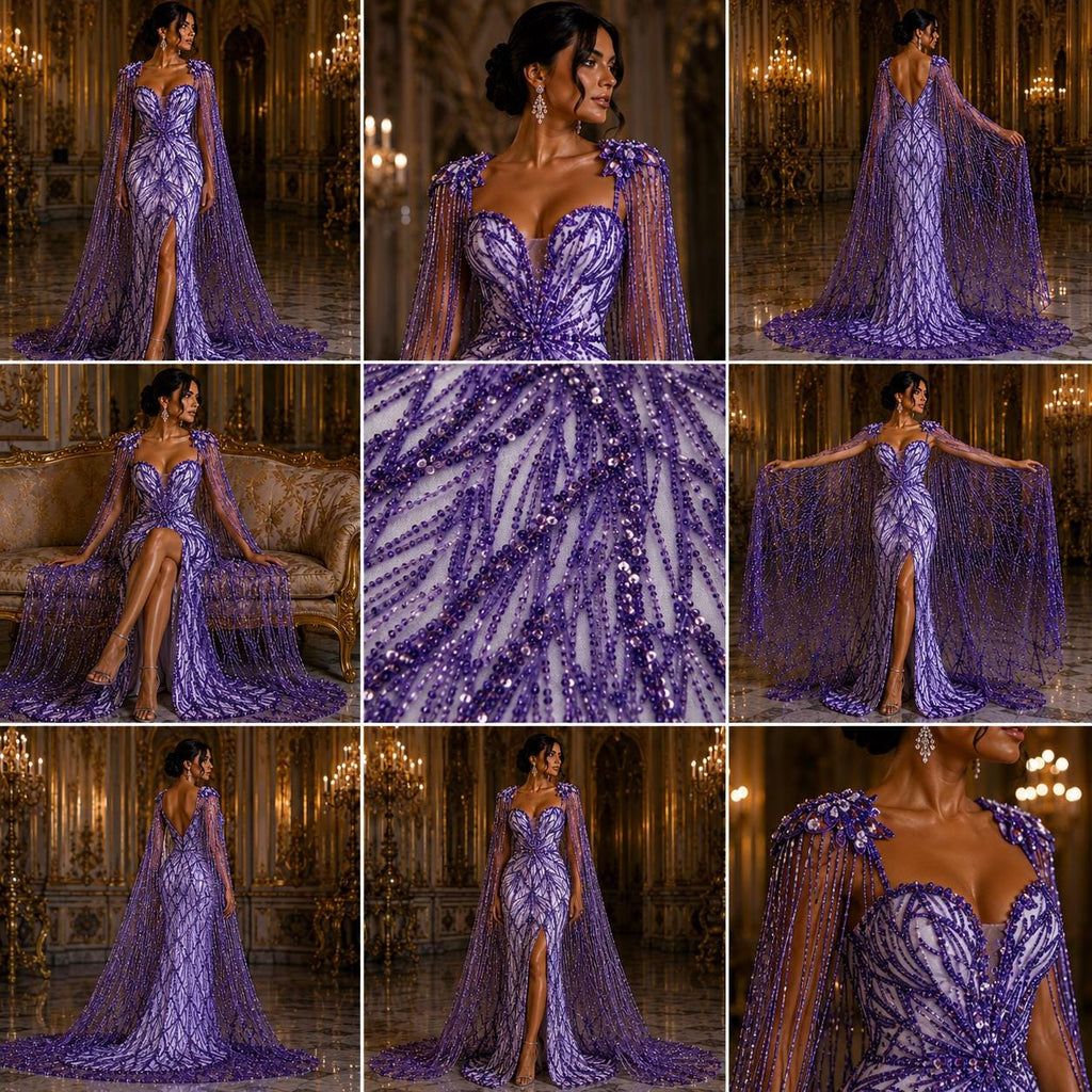 LILAC - Luxurious Design Lace - Beaded Design with Embroidered Sequins and Beads On a Mesh Lace Fabric By The Yard