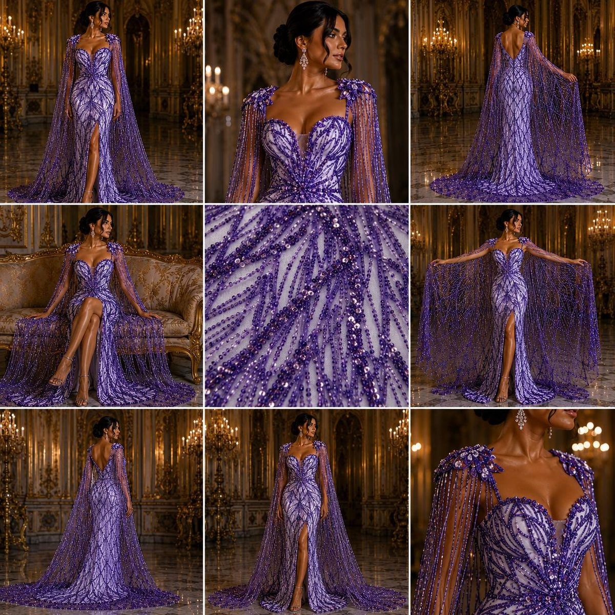 LILAC - Luxurious Design Lace - Beaded Design with Embroidered Sequins and Beads On a Mesh Lace Fabric By The Yard