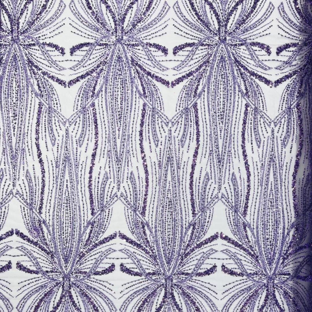 LILAC - Luxurious Design Lace - Beaded Design with Embroidered Sequins and Beads On a Mesh Lace Fabric By The Yard