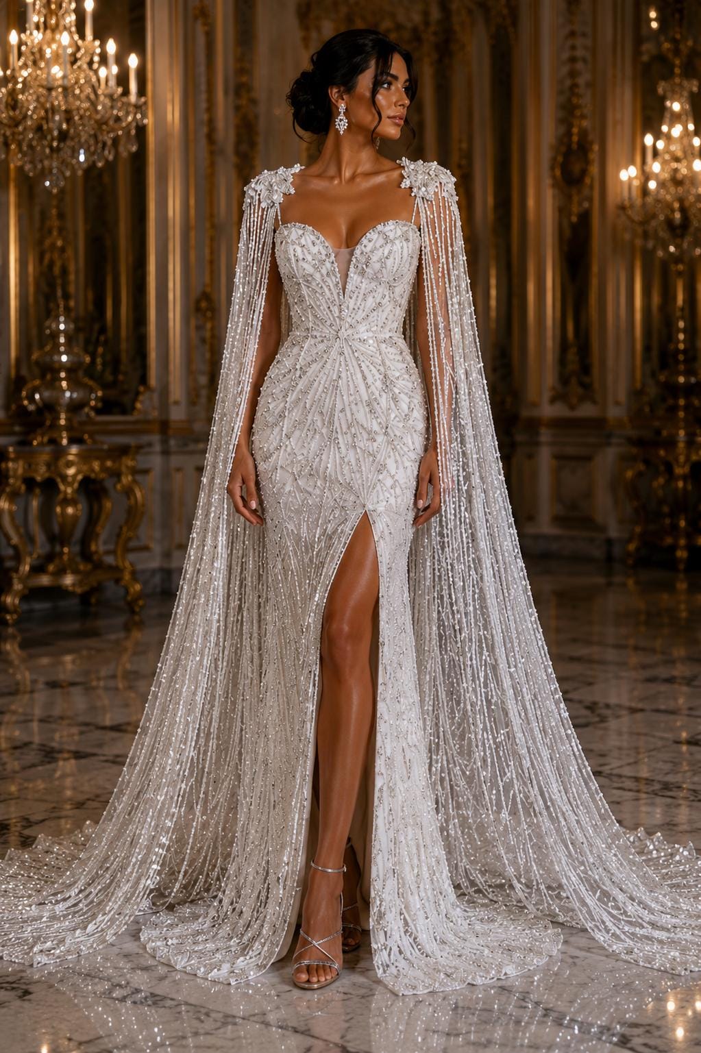 WHITE - Luxurious Design Lace - Beaded Design with Embroidered Sequins and Beads On a Mesh Lace Fabric By The Yard