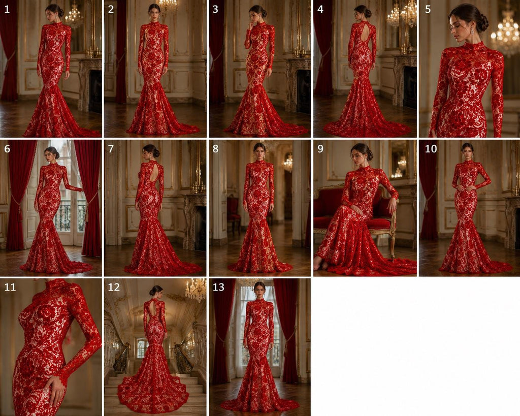 Floral Guipure Lace Fabric - RED - Bridal Wedding Dress Lace a Mesh Fabric for Prom Dress. Sold By The Yard