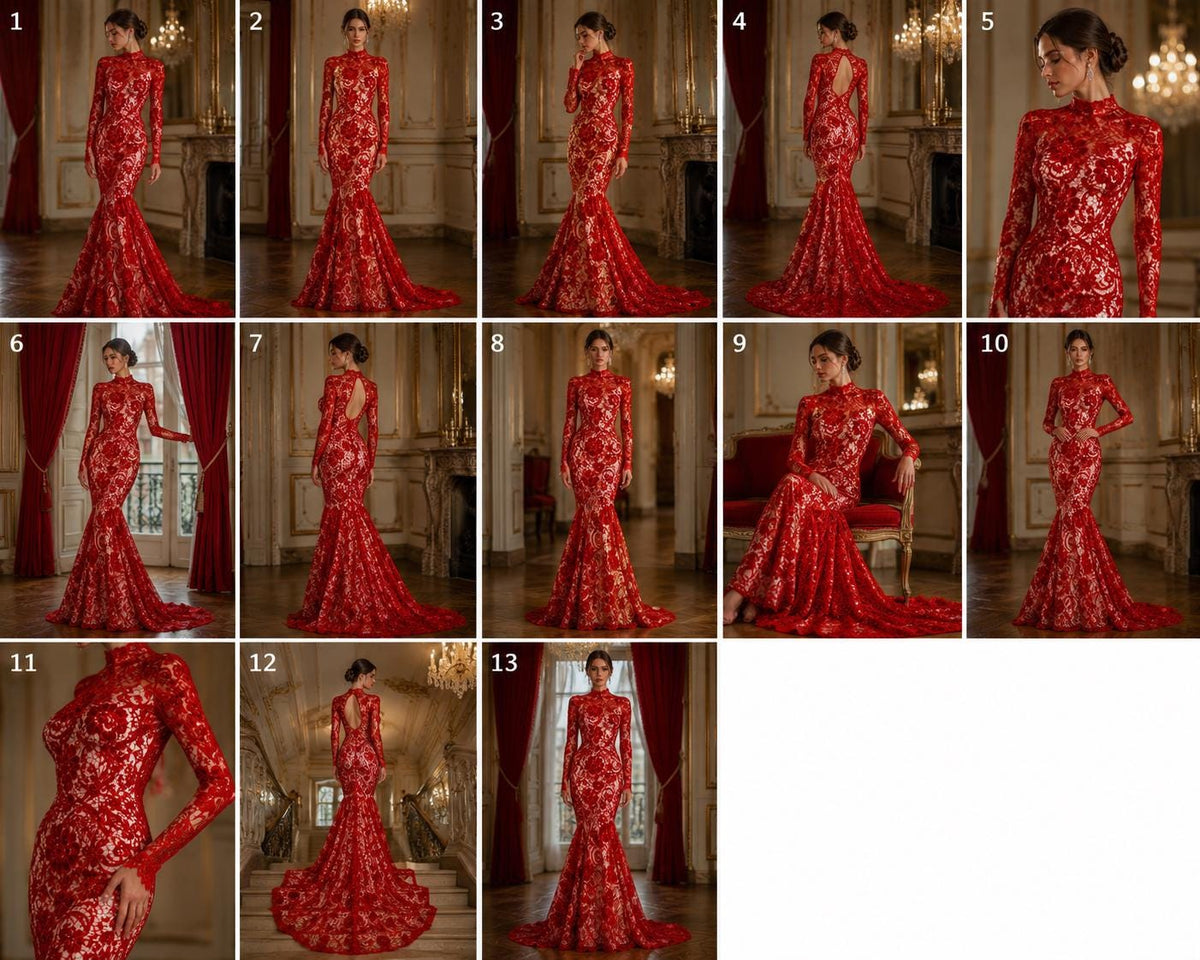 Floral Guipure Lace Fabric - RED - Bridal Wedding Dress Lace a Mesh Fabric for Prom Dress. Sold By The Yard