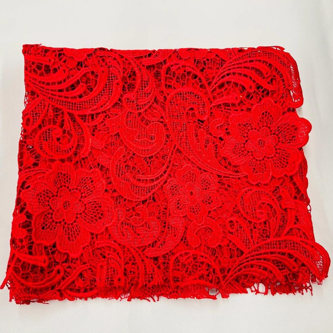 Floral Guipure Lace Fabric - RED - Bridal Wedding Dress Lace a Mesh Fabric for Prom Dress. Sold By The Yard