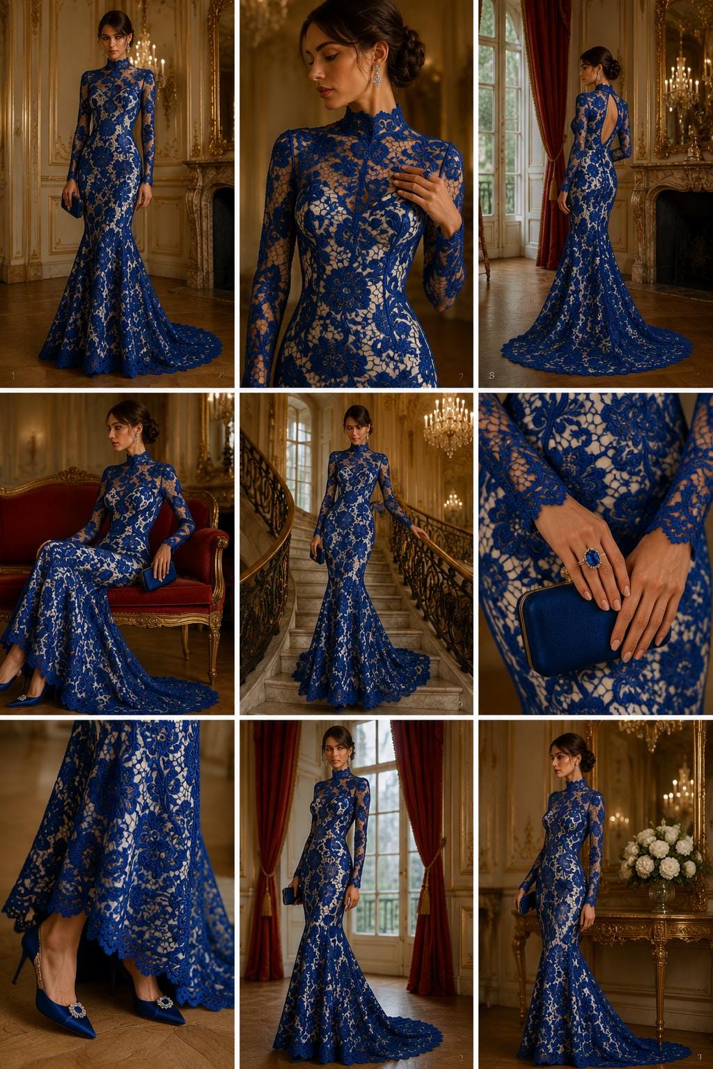 Floral Guipure Lace Fabric - ROYAL - Bridal Wedding Dress Lace a Mesh Fabric for Prom Dress. Sold By The Yard