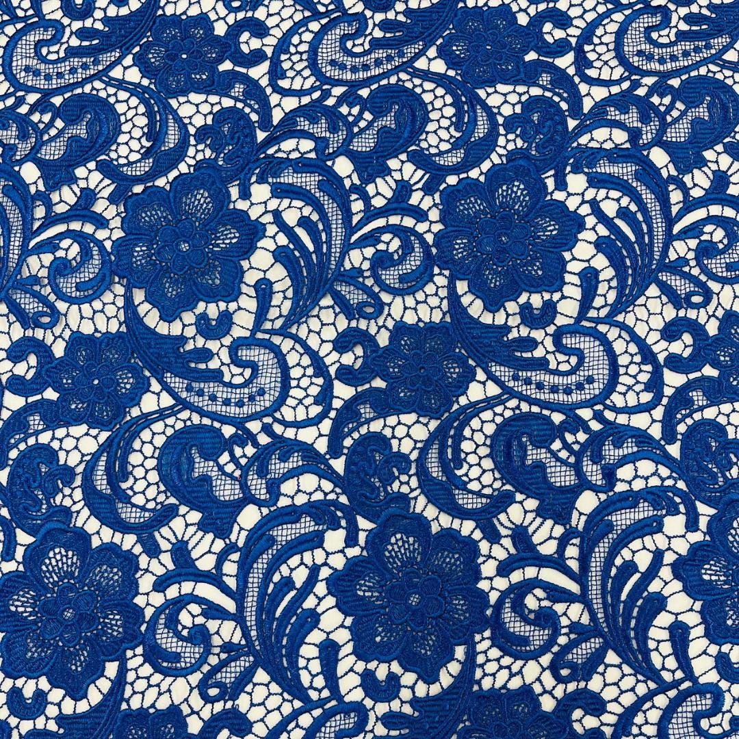 Floral Guipure Lace Fabric - ROYAL - Bridal Wedding Dress Lace a Mesh Fabric for Prom Dress. Sold By The Yard