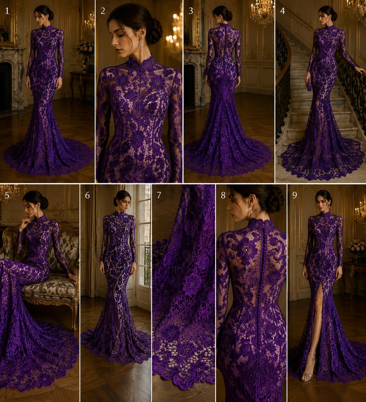 Floral Guipure Lace Fabric - PURPLE - Bridal Wedding Dress Lace a Mesh Fabric for Prom Dress. Sold By The Yard