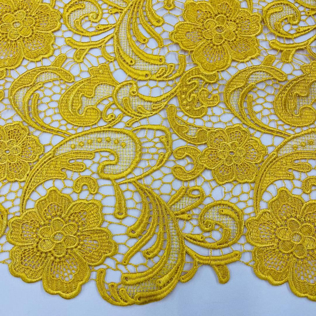 Floral Guipure Lace Fabric - YELLOW  - Bridal Wedding Dress Lace a Mesh Fabric for Prom Dress. Sold By The Yard