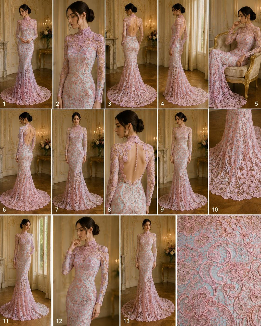 Floral Guipure Lace Fabric - PINK - Bridal Wedding Dress Lace a Mesh Fabric for Prom Dress. Sold By The Yard