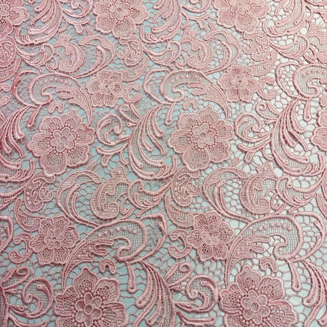Floral Guipure Lace Fabric - PINK - Bridal Wedding Dress Lace a Mesh Fabric for Prom Dress. Sold By The Yard