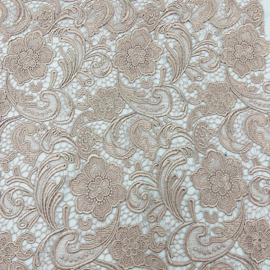 Floral Guipure Lace Fabric - BLUSH  - Bridal Wedding Dress Lace a Mesh Fabric . Sold By The Yard