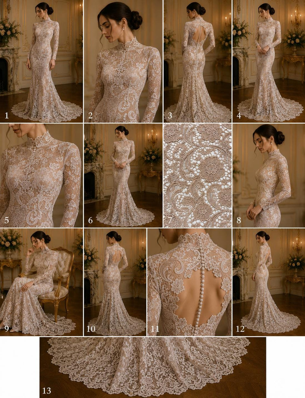 Floral Guipure Lace Fabric - COFFEE - Bridal Wedding Dress Lace a Mesh Fabric  Sold By The Yard