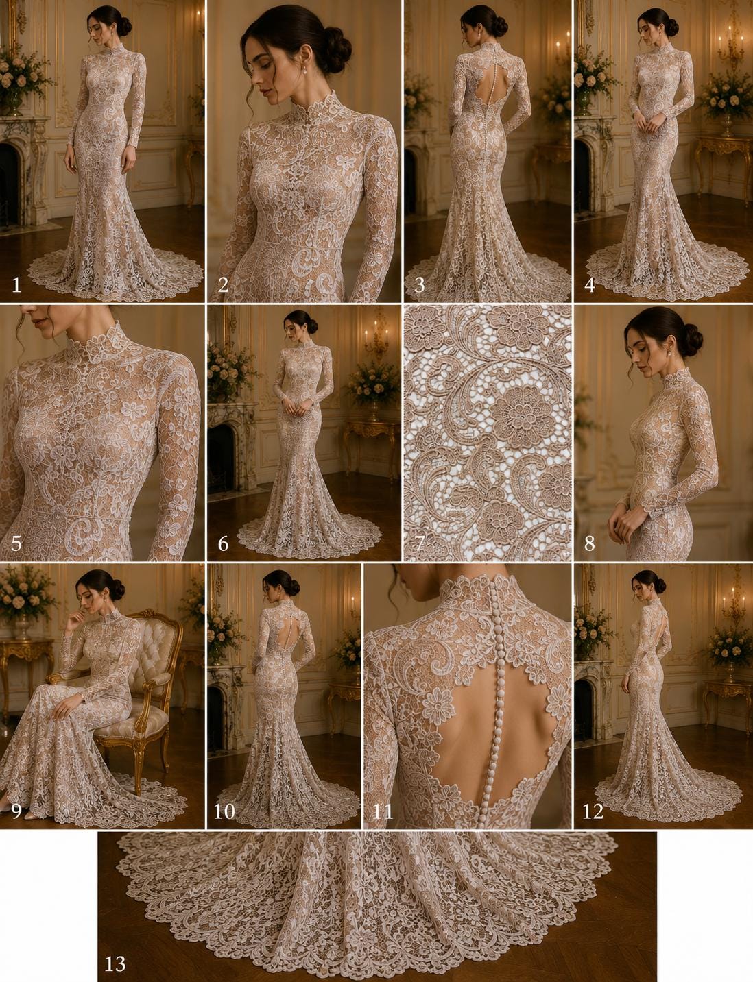 Floral Guipure Lace Fabric - COFFEE - Bridal Wedding Dress Lace a Mesh Fabric  Sold By The Yard