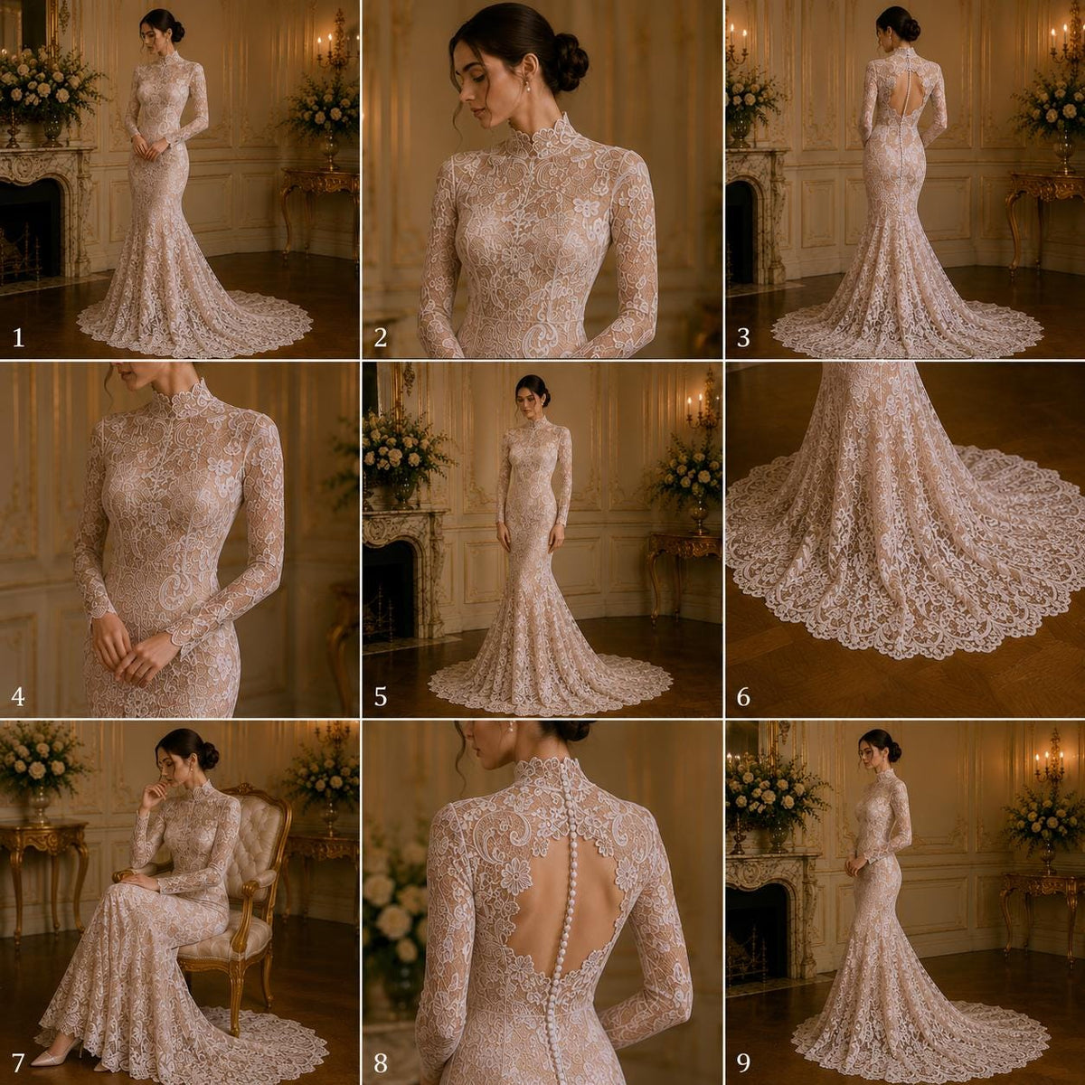 Floral Guipure Lace Fabric - COFFEE - Bridal Wedding Dress Lace a Mesh Fabric  Sold By The Yard