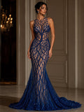 Royal - Luxury Vine Lace  - Beaded Design with Embroidered Sequins and Beads On a Mesh Lace Fabric for Prom Dress. Sold By The Yard
