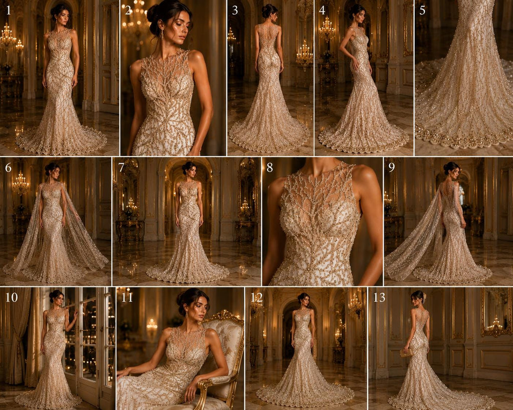 Blush Peach - Luxury Vine Lace  - Beaded Design with Embroidered Sequins and Beads On a Mesh Lace Fabric for Prom Dress. Sold By The Yard