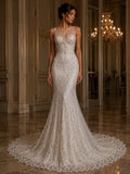 White - Luxury Vine Lace  - Beaded Design with Embroidered Sequins and Beads On a Mesh Lace Fabric for Prom Dress. Sold By The Yard