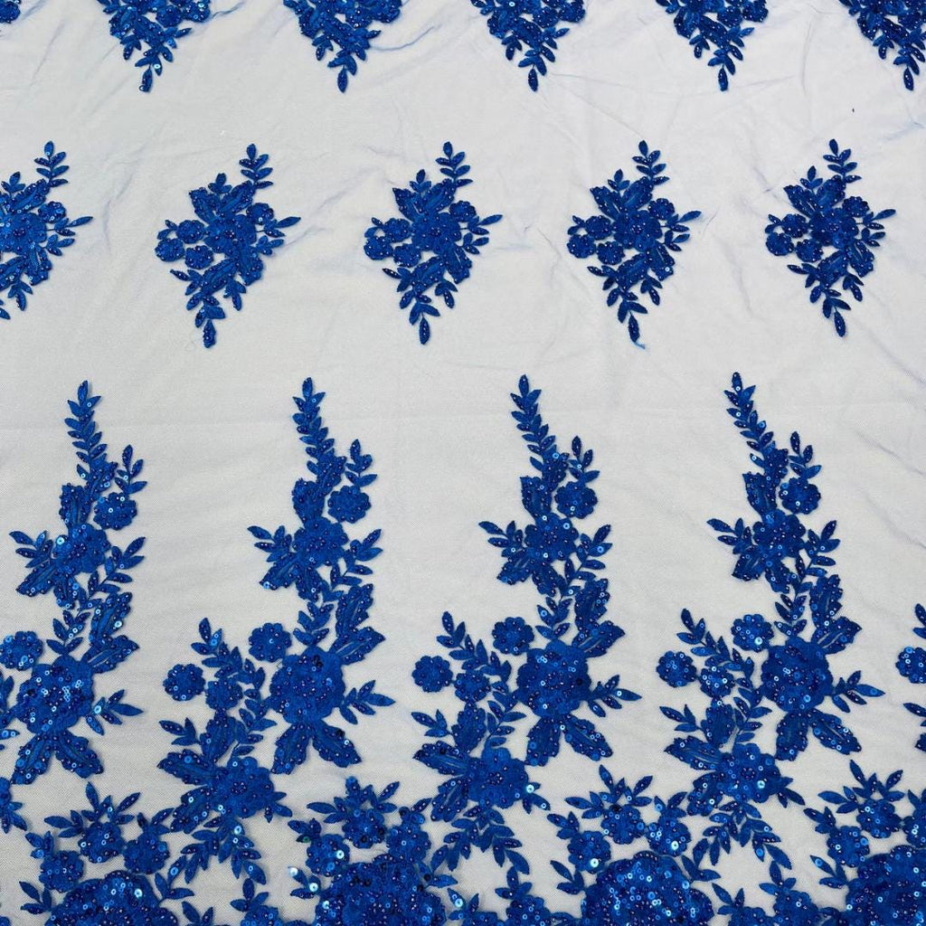 ROYAL - Luxury Lace  - Beaded Design with Embroidered Sequins and Beads On a Mesh Lace Fabric for Prom Dress. Sold By The Yard