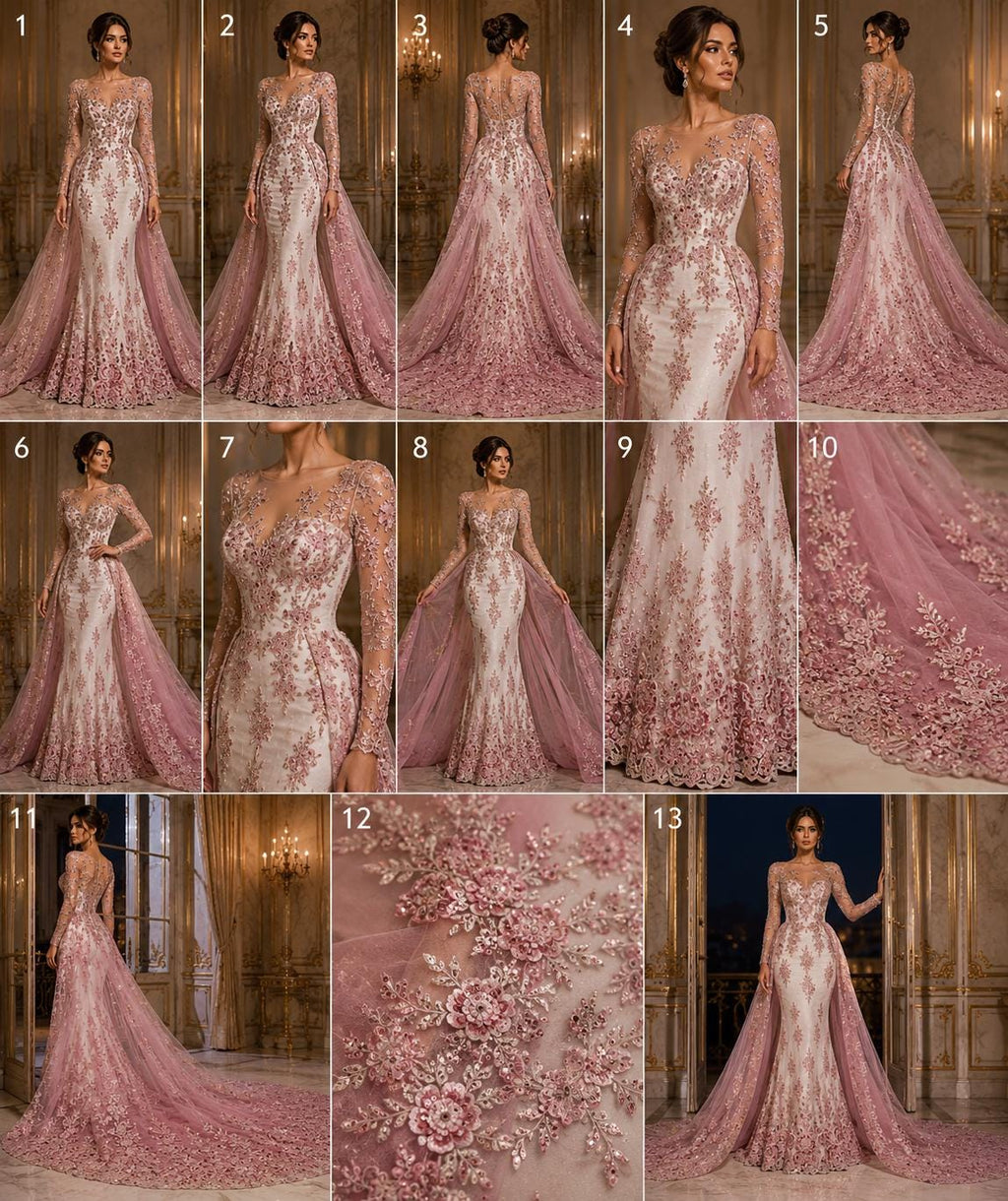 DUSTY ROSE  - Luxury Lace  - Beaded Design with Embroidered Sequins and Beads On a Mesh Lace Fabric for Prom Dress. Sold By The Yard