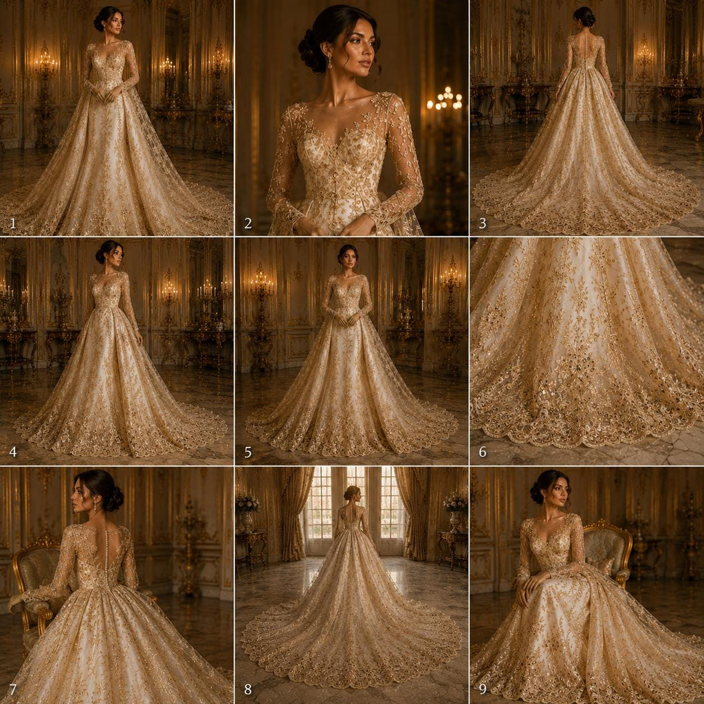 CHAMPAGNE  - Luxury Lace  - Beaded Design with Embroidered Sequins and Beads On a Mesh Lace Fabric for Prom Dress. Sold By The Yard