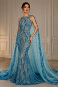 Luxurious Design Lace - TURQUO9ISE - Beaded Design with Embroidered Sequins and Beads On a Mesh Lace Fabric By The Yard