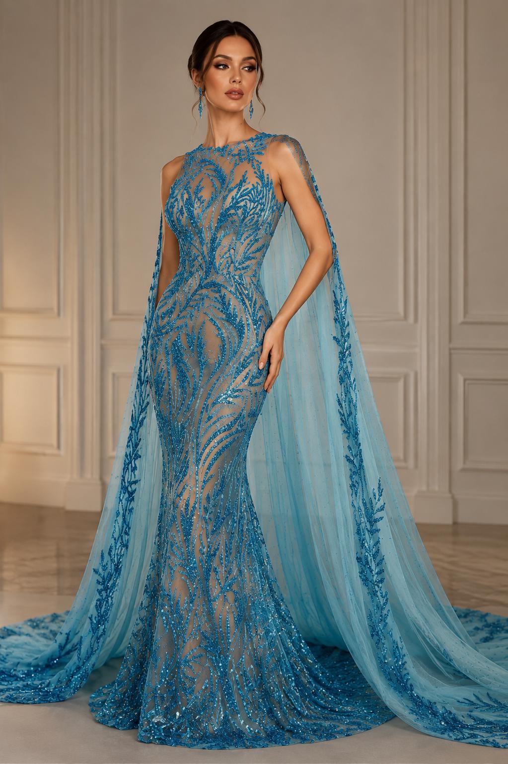 Luxurious Design Lace - TURQUO9ISE - Beaded Design with Embroidered Sequins and Beads On a Mesh Lace Fabric By The Yard