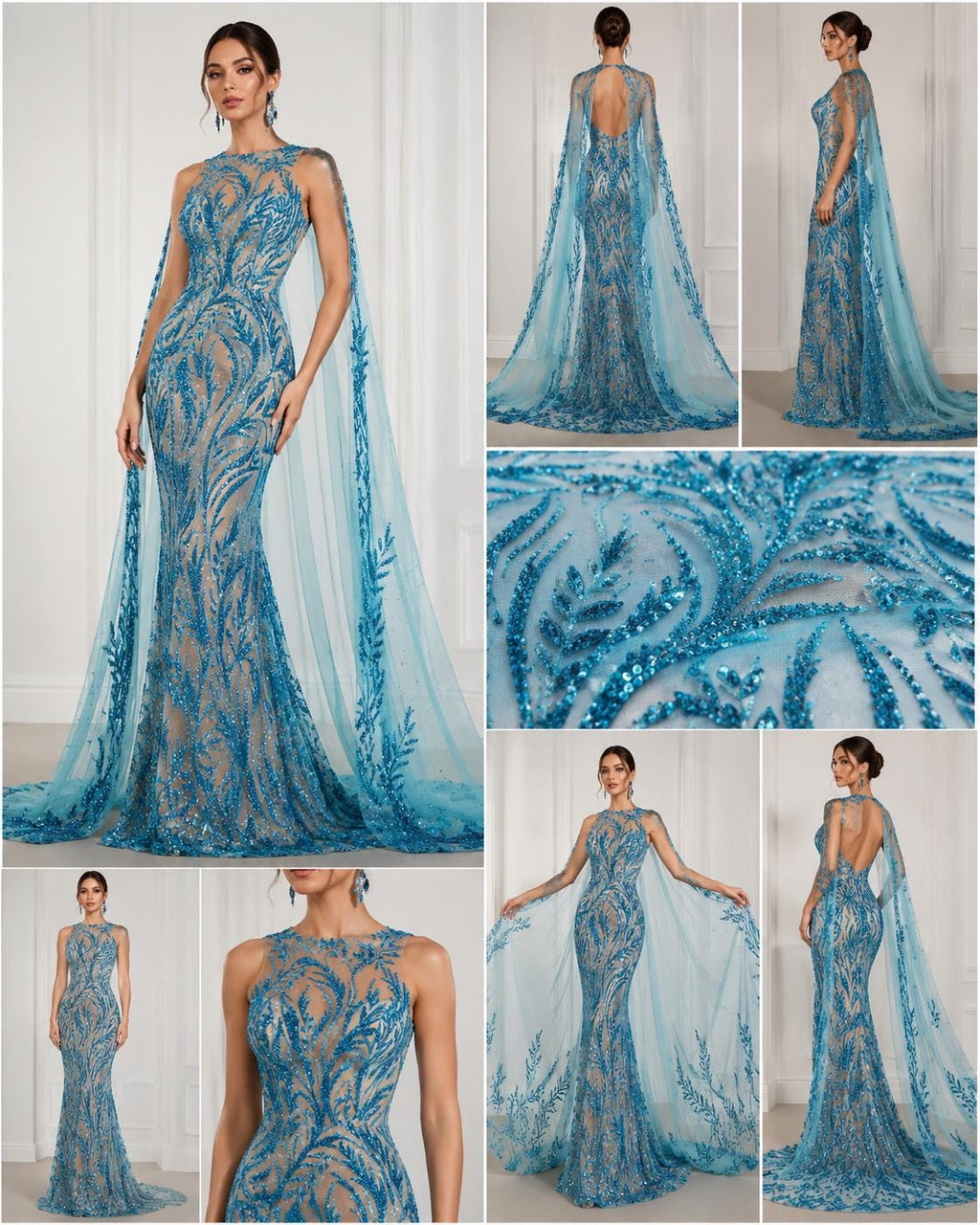 Luxurious Design Lace - TURQUO9ISE - Beaded Design with Embroidered Sequins and Beads On a Mesh Lace Fabric By The Yard