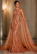 Luxurious Design Lace - LT ORANGE - Beaded Design with Embroidered Sequins and Beads On a Mesh Lace Fabric By The Yard
