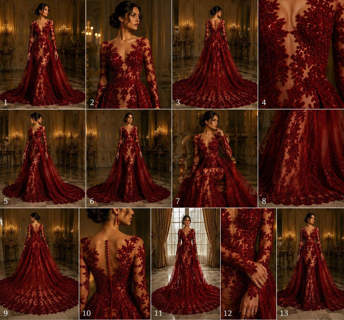 RED  - Luxury Lace  - Beaded Design with Embroidered Sequins and Beads On a Mesh Lace Fabric for Prom Dress. Sold By The Yard