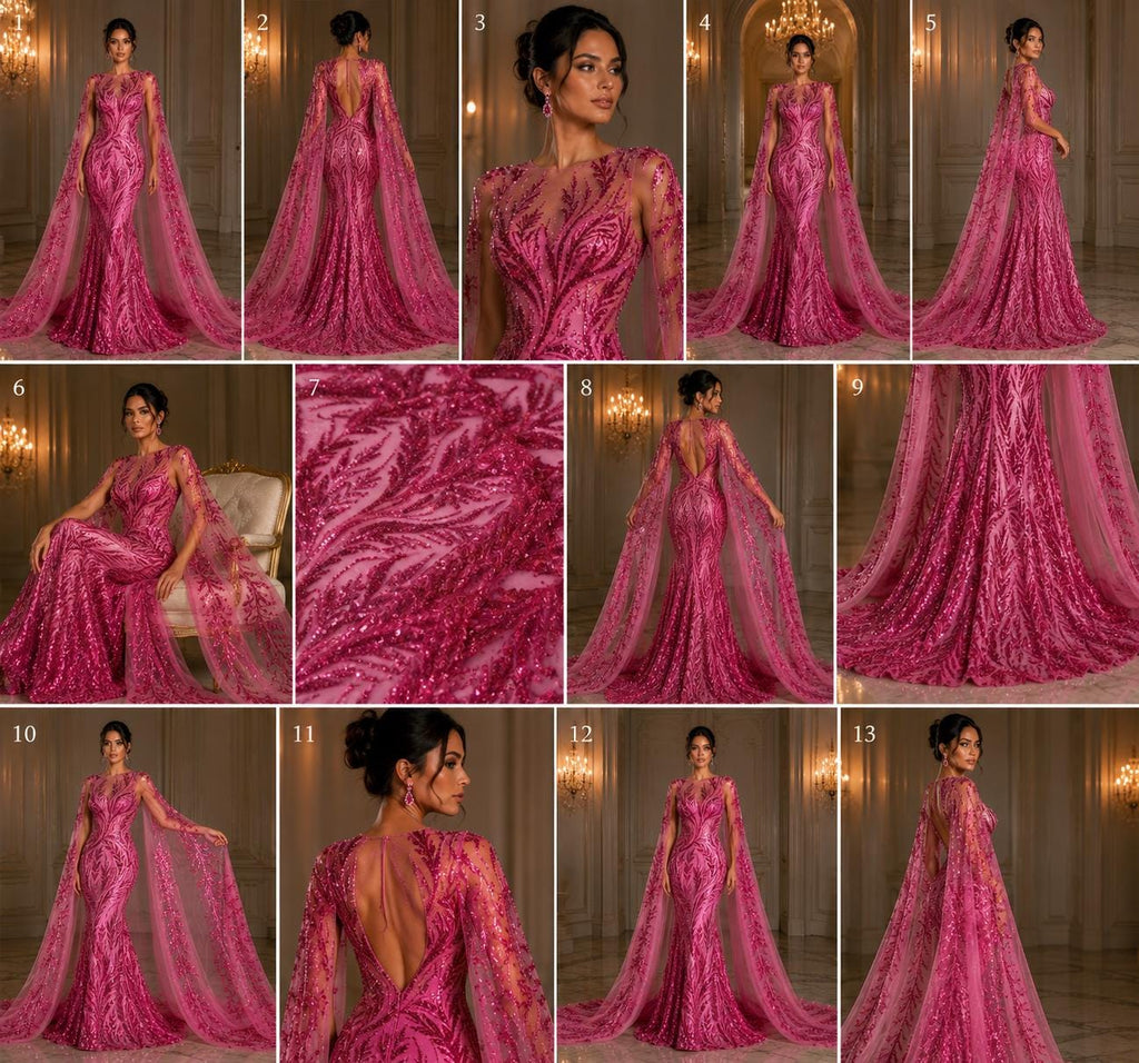 Luxurious Design Lace - FUCHSIA - Beaded Design with Embroidered Sequins and Beads On a Mesh Lace Fabric By The Yard