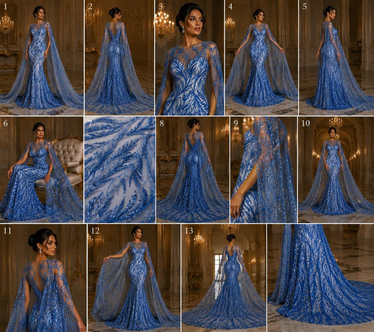 Luxurious Design Lace - LT BLUE - Beaded Design with Embroidered Sequins and Beads On a Mesh Lace Fabric By The Yard