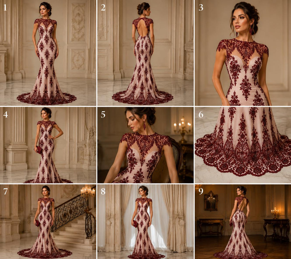 Burgundy Luxurious Design Lace - Beaded Design with Embroidered Sequins and Beads On a Mesh Lace Fabric By The Yard