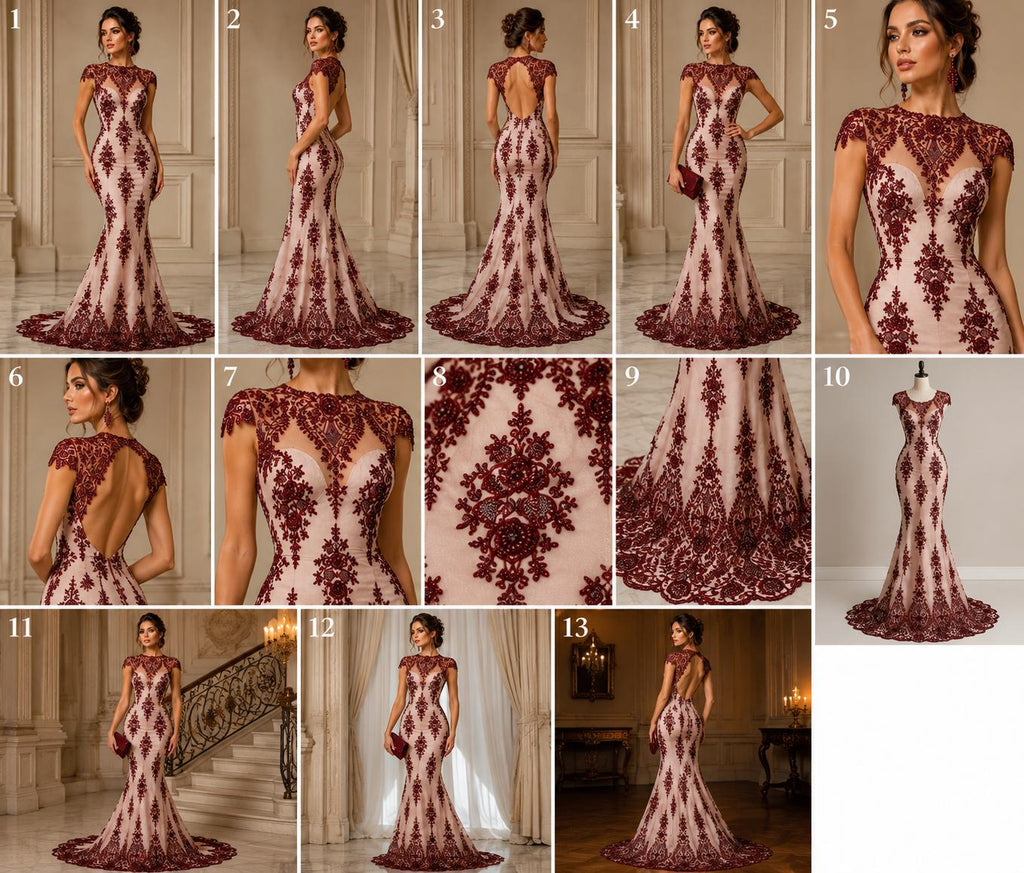 Burgundy Luxurious Design Lace - Beaded Design with Embroidered Sequins and Beads On a Mesh Lace Fabric By The Yard