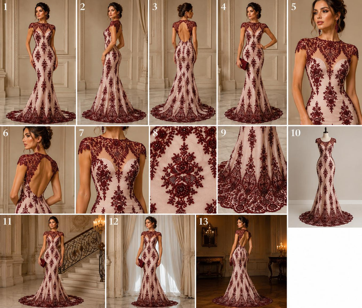 Burgundy Luxurious Design Lace - Beaded Design with Embroidered Sequins and Beads On a Mesh Lace Fabric By The Yard