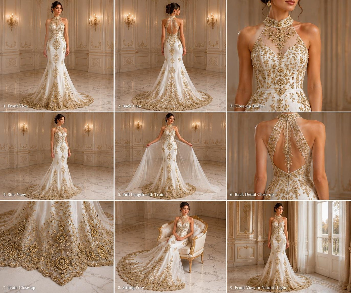 Champagne Luxurious Design Lace - Beaded Design with Embroidered Sequins and Beads On a Mesh Lace Fabric By The Yard