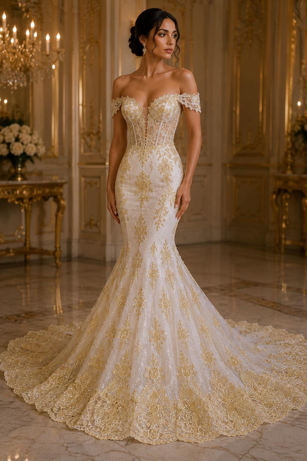 Ivory Luxurious Design Lace - Beaded Design with Embroidered Sequins and Beads On a Mesh Lace Fabric By The Yard