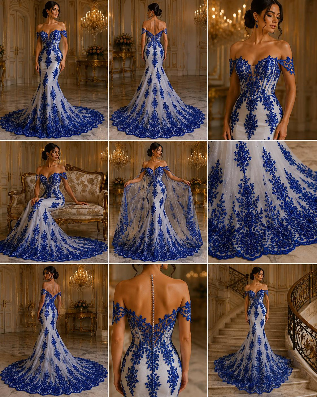 Royal Blue Luxurious Design Lace - Beaded Design with Embroidered Sequins and Beads On a Mesh Lace Fabric By The Yard