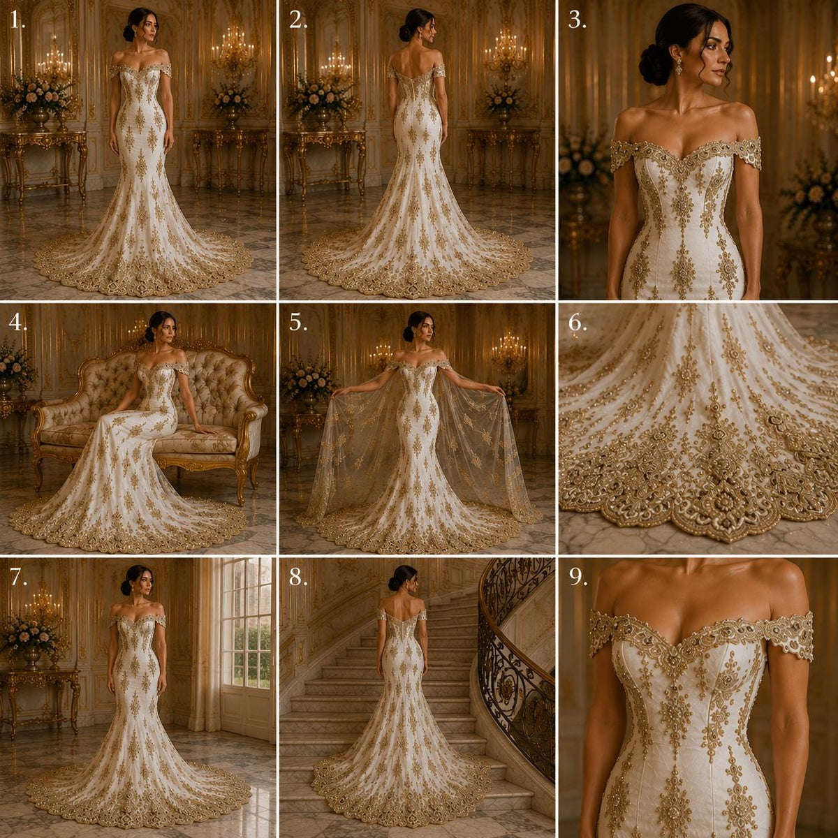 Gold Luxurious Design Lace - Beaded Design with Embroidered Sequins and Beads On a Mesh Lace Fabric By The Yard