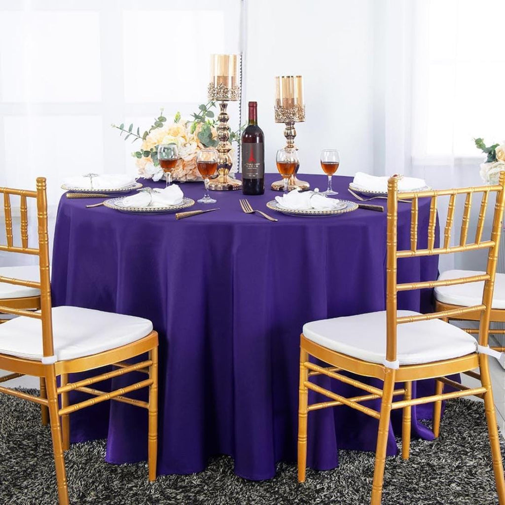 PURPLE - 108" Polyester Poplin Washable Round Tablecloth, For Table Cover, Fabric Table Cloth Dinning, Kitchen, Party