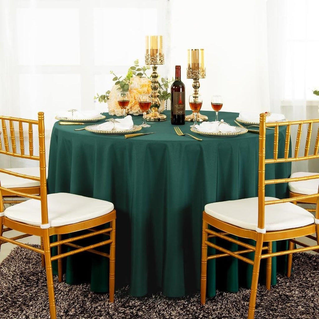 HUNTER - 108" Polyester Poplin Washable Round Tablecloth, For Table Cover, Fabric Table Cloth Dinning, Kitchen, Party