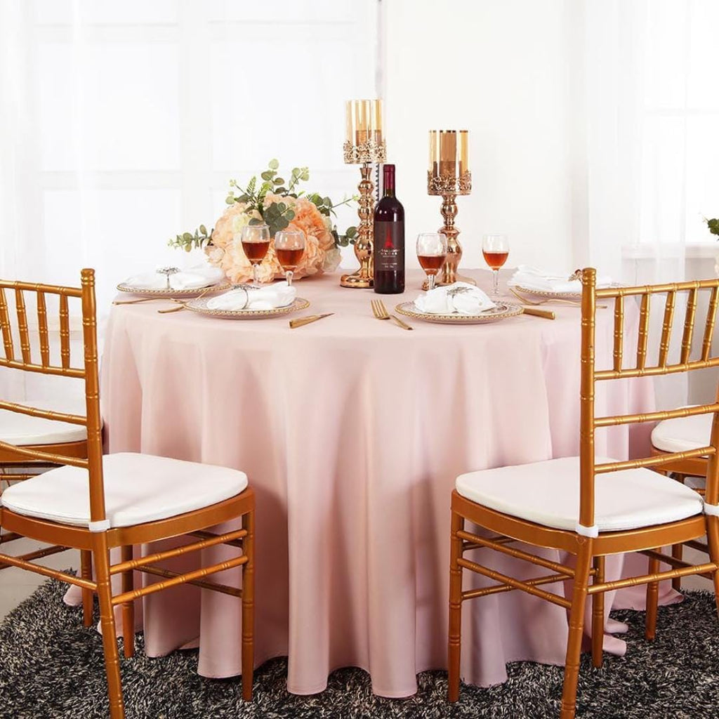 BLUSH - 108" Polyester Poplin Washable Round Tablecloth, For Table Cover, Fabric Table Cloth Dinning, Kitchen, Party