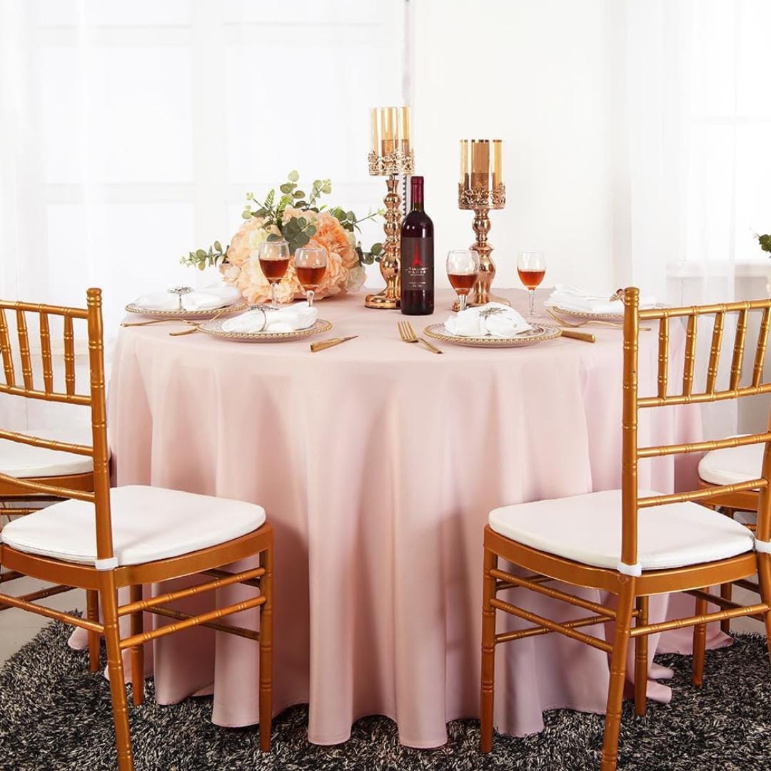 BLUSH - 108" Polyester Poplin Washable Round Tablecloth, For Table Cover, Fabric Table Cloth Dinning, Kitchen, Party
