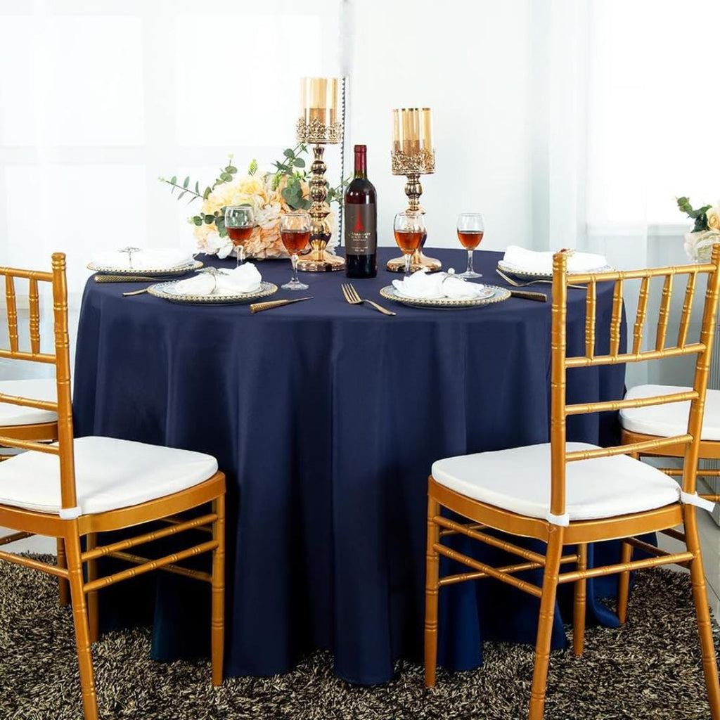 NAVY - 108" Polyester Poplin Washable Round Tablecloth, For Table Cover, Fabric Table Cloth Dinning, Kitchen, Party