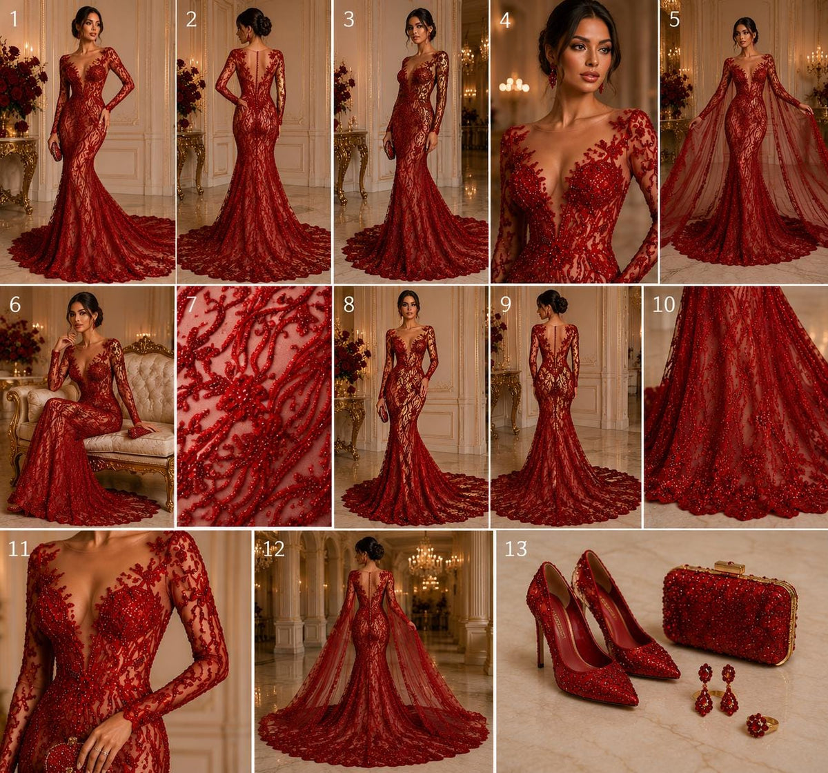 Luxurious Design Lace - RED - Beaded Design with Embroidered Sequins and Beads On a Mesh Lace Fabric By The Yard