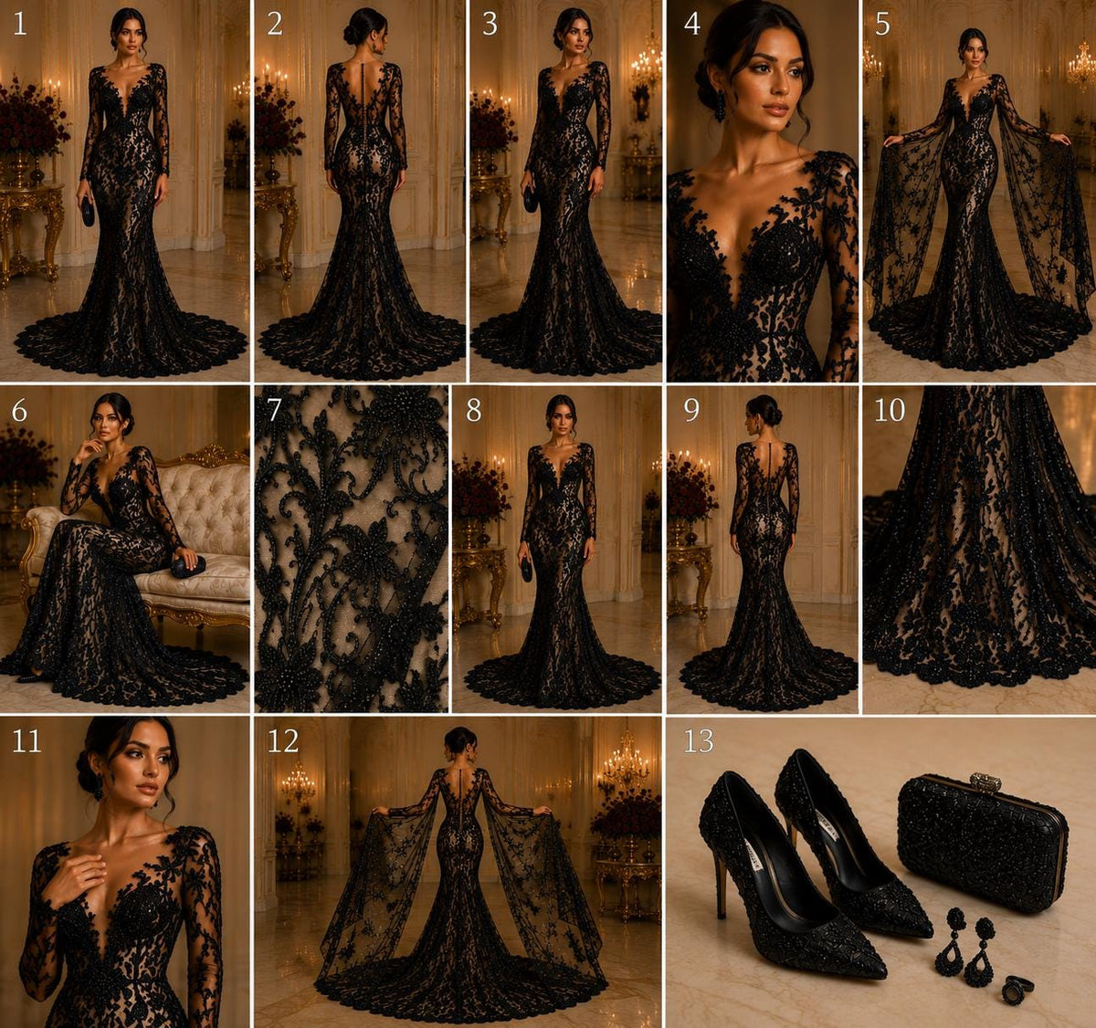 Luxurious Design Lace - BLACK - Beaded Design with Embroidered Sequins and Beads On a Mesh Lace Fabric By The Yard
