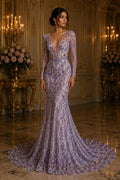 Luxurious Design Lace - LAVENDER - Beaded Design with Embroidered Sequins and Beads On a Mesh Lace Fabric By The Yard