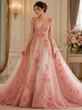 3D Floral Embroidery Lace with Rhinestones -  DUSTY ROSE  - By The Yard Prom Dress Fabric