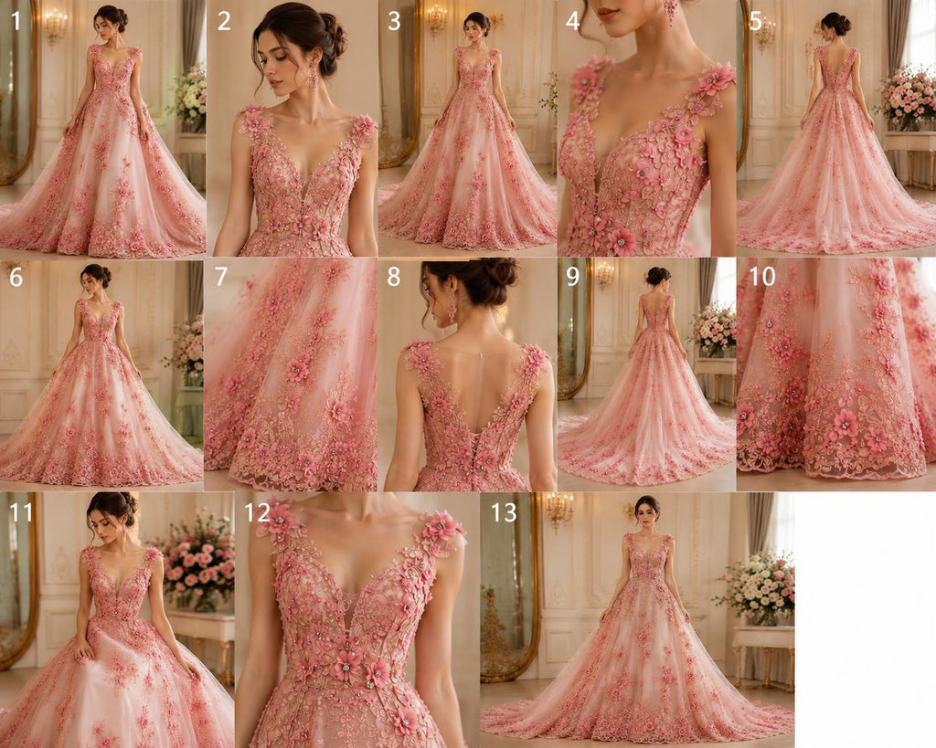 3D Floral Embroidery Lace with Rhinestones -  DUSTY ROSE  - By The Yard Prom Dress Fabric