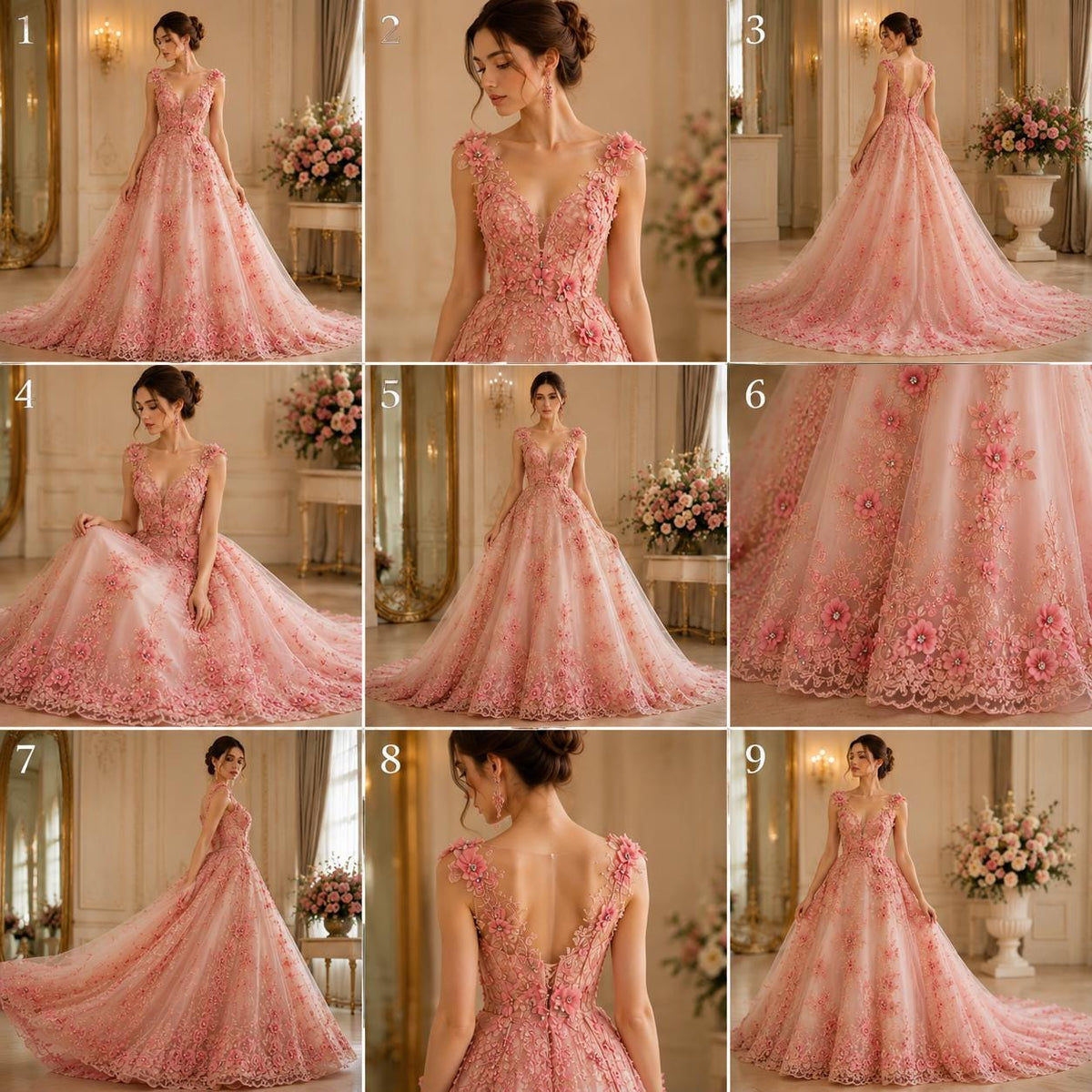 3D Floral Embroidery Lace with Rhinestones -  DUSTY ROSE  - By The Yard Prom Dress Fabric