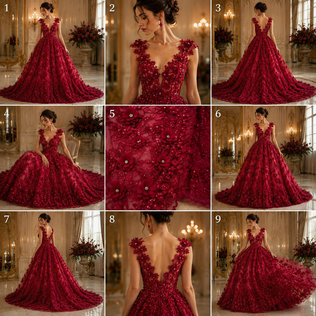 3D Floral Embroidery Lace with Rhinestones -  FUCHSIA  - By The Yard Prom Dress Fabric